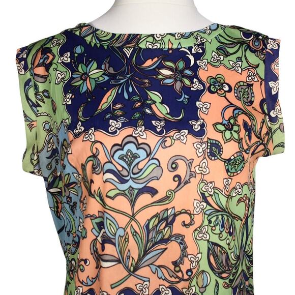 Vintage Mod Sheath Dress Bright Floral Stretch Knit Size Large B36 W36 - Hey Viv - Picture 5 of 6